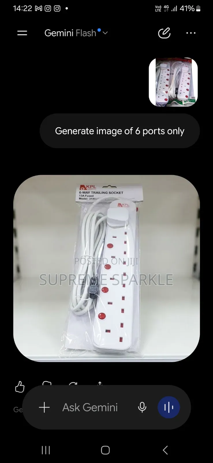 KPL 6-Way Extension Socket Cable 13A Power Extension
(Surge Protector)