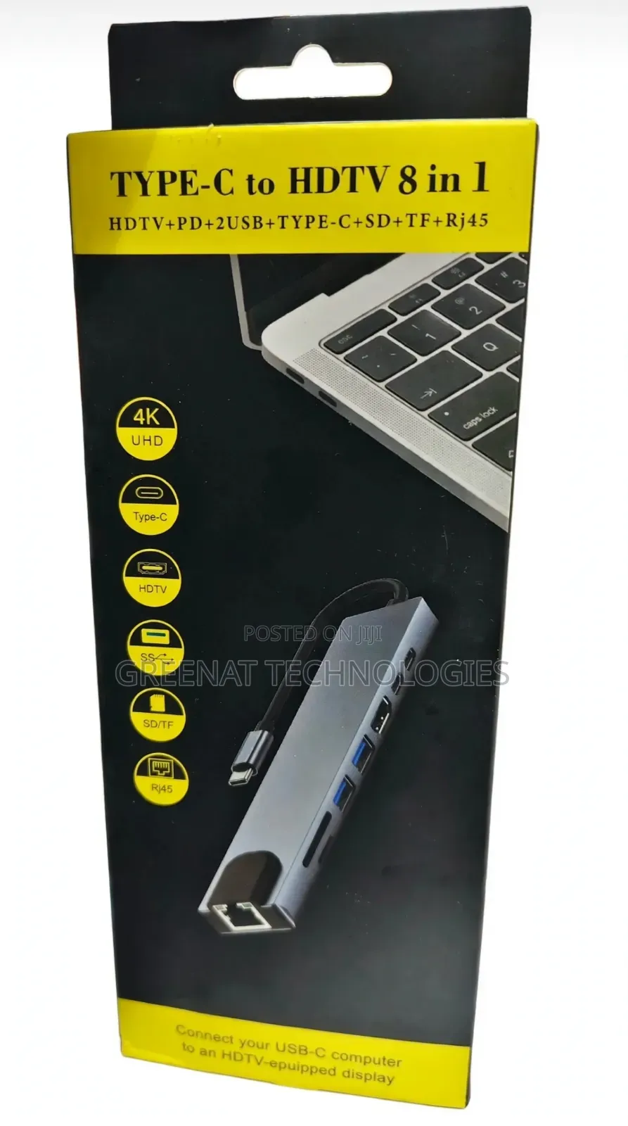 Type-C Hub 8 in 1 HDTV 100W PD 2 USB Type-C SD TF RJ45 Dock