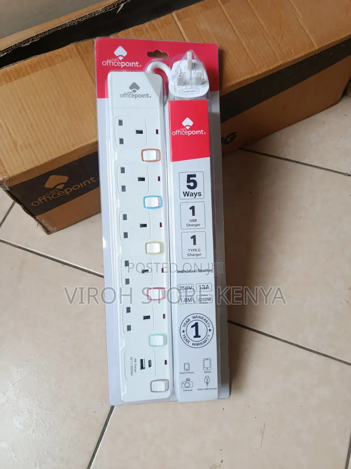 Officepoint 5-Way Extension Socket – USB Type-C