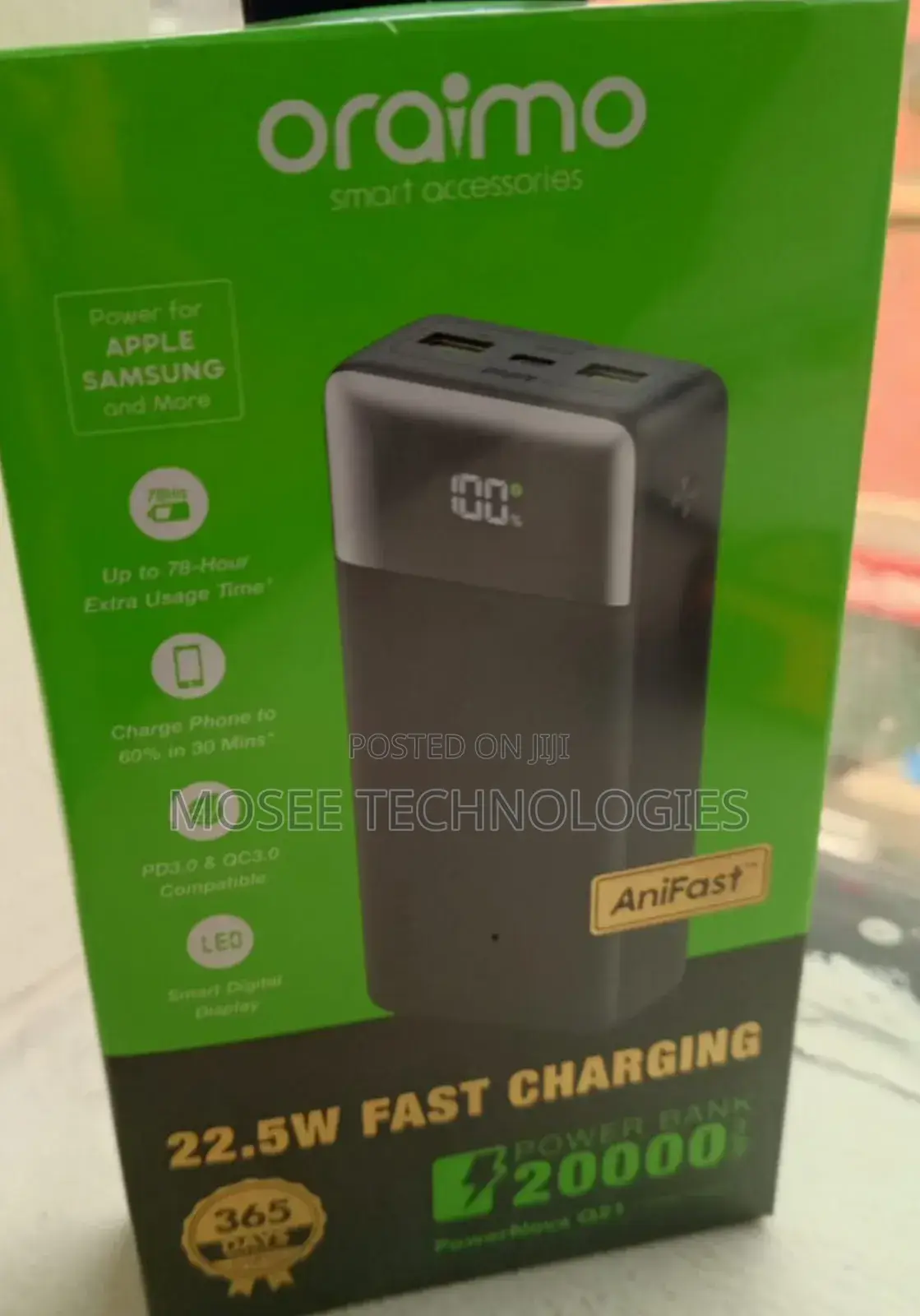Oraimo 20000mAh 22.5W Fast Charging Power Bank