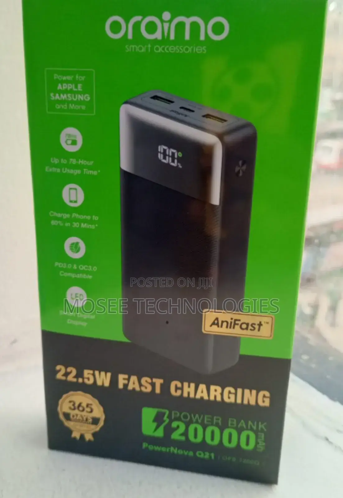 Oraimo 20,000mAh 22.5W Fast Charge Power Bank