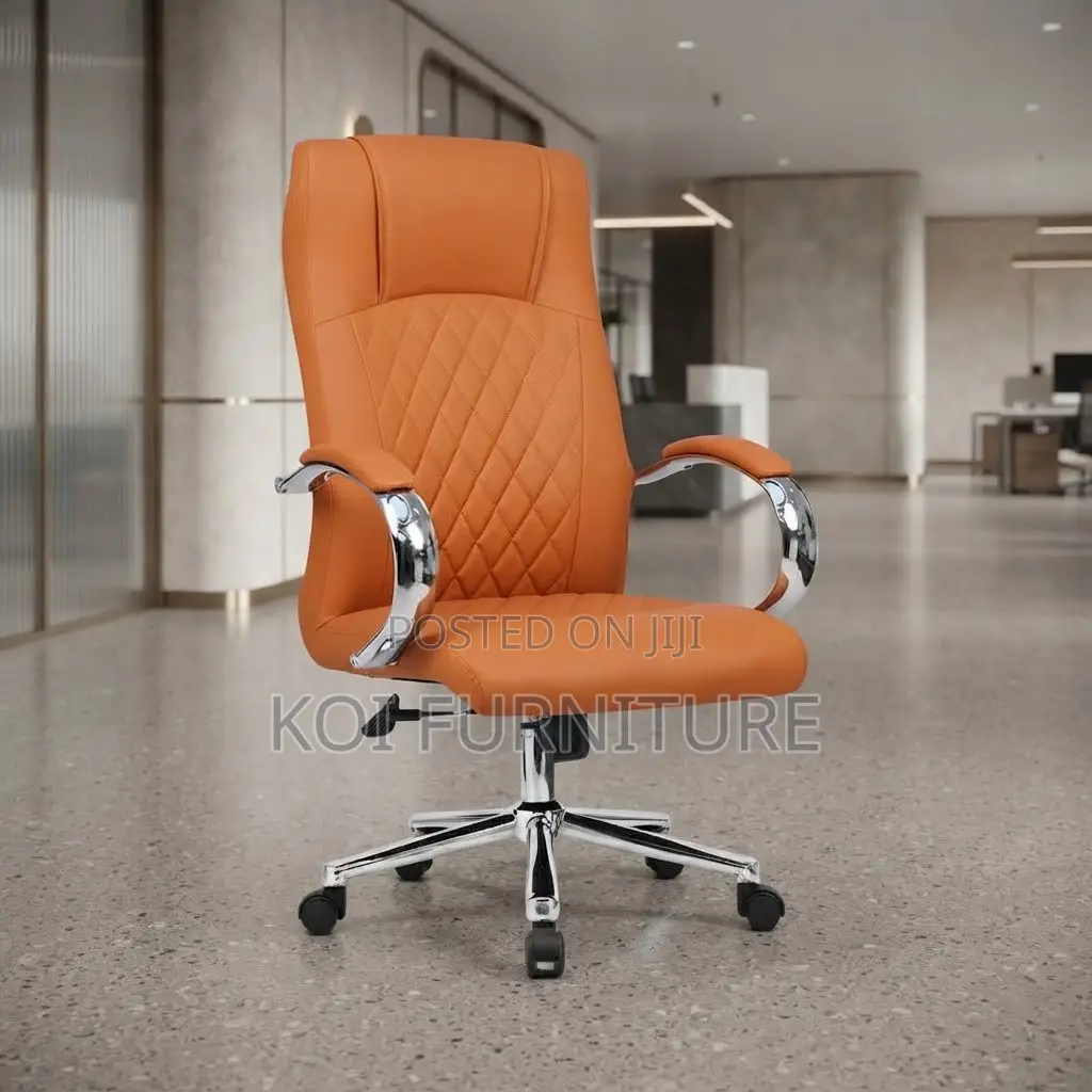 Office Chairs; Brown Swivel Executive Adjustable Lewather Chairs