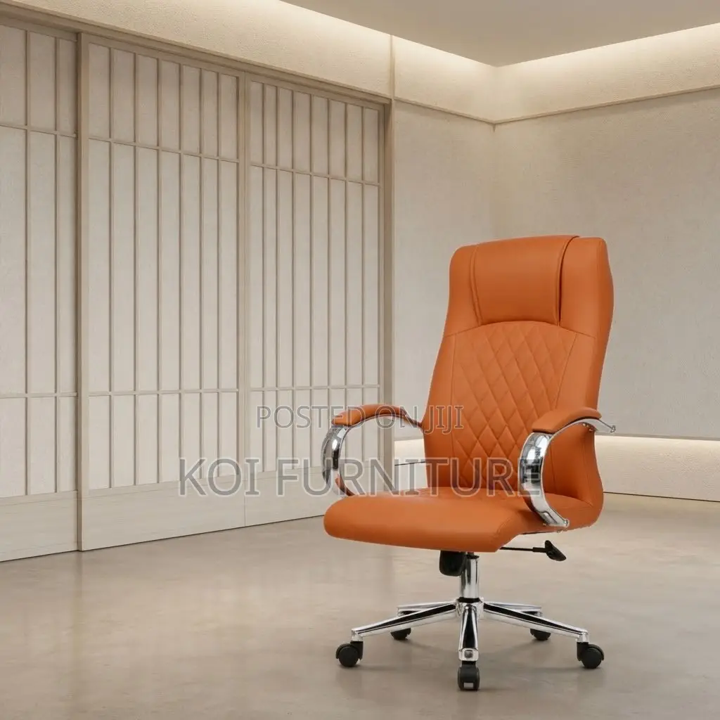 Office Chairs; Brown Swivel Executive Adjustable Lewather Chairs