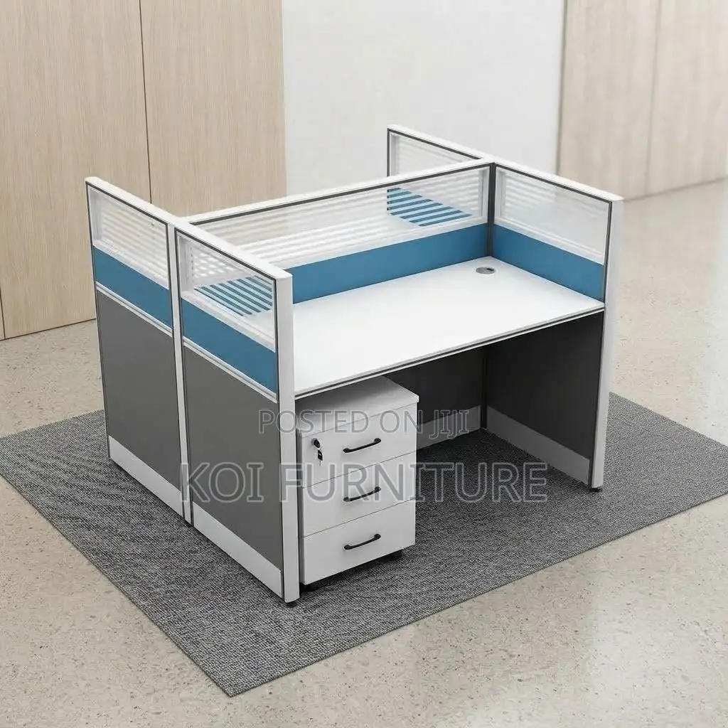 Office Workstation; Blue Two User MDF Modern Workstation With Pedestal