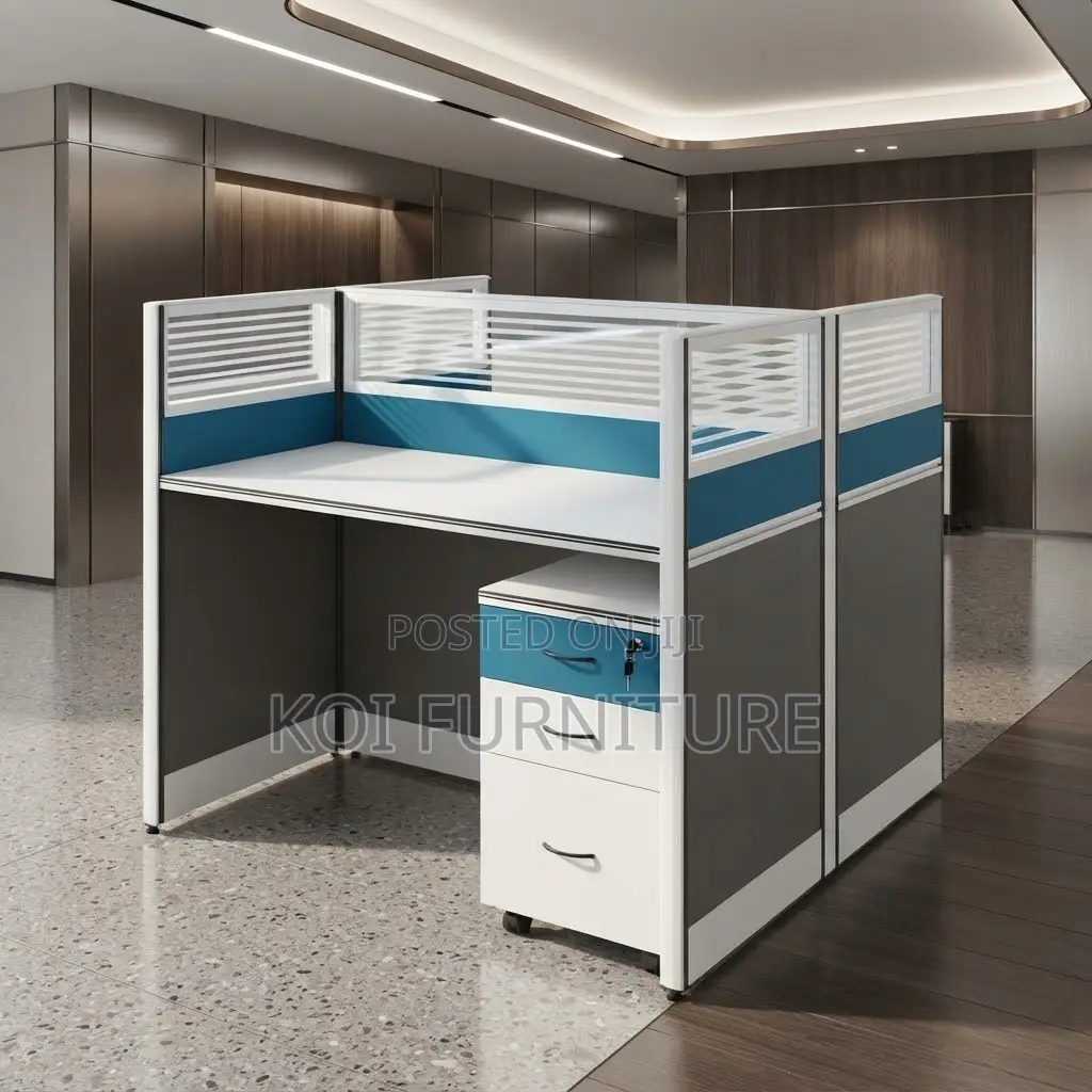 Office Workstation; Blue Two User MDF Modern Workstation With Pedestal