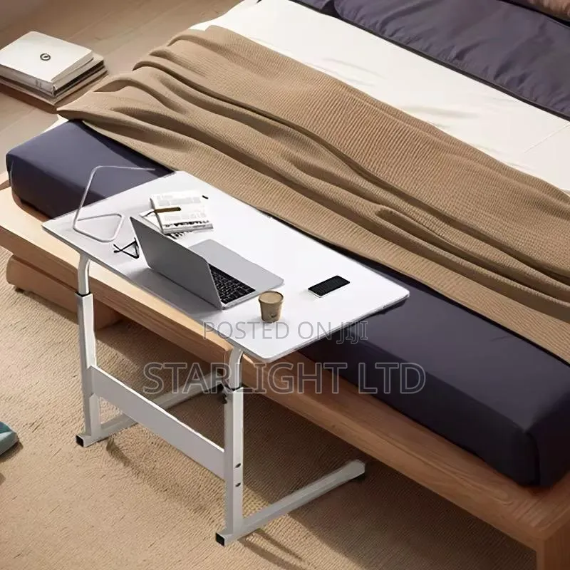Height Adjustable White Laptop Table With Wheels 60*40cm
