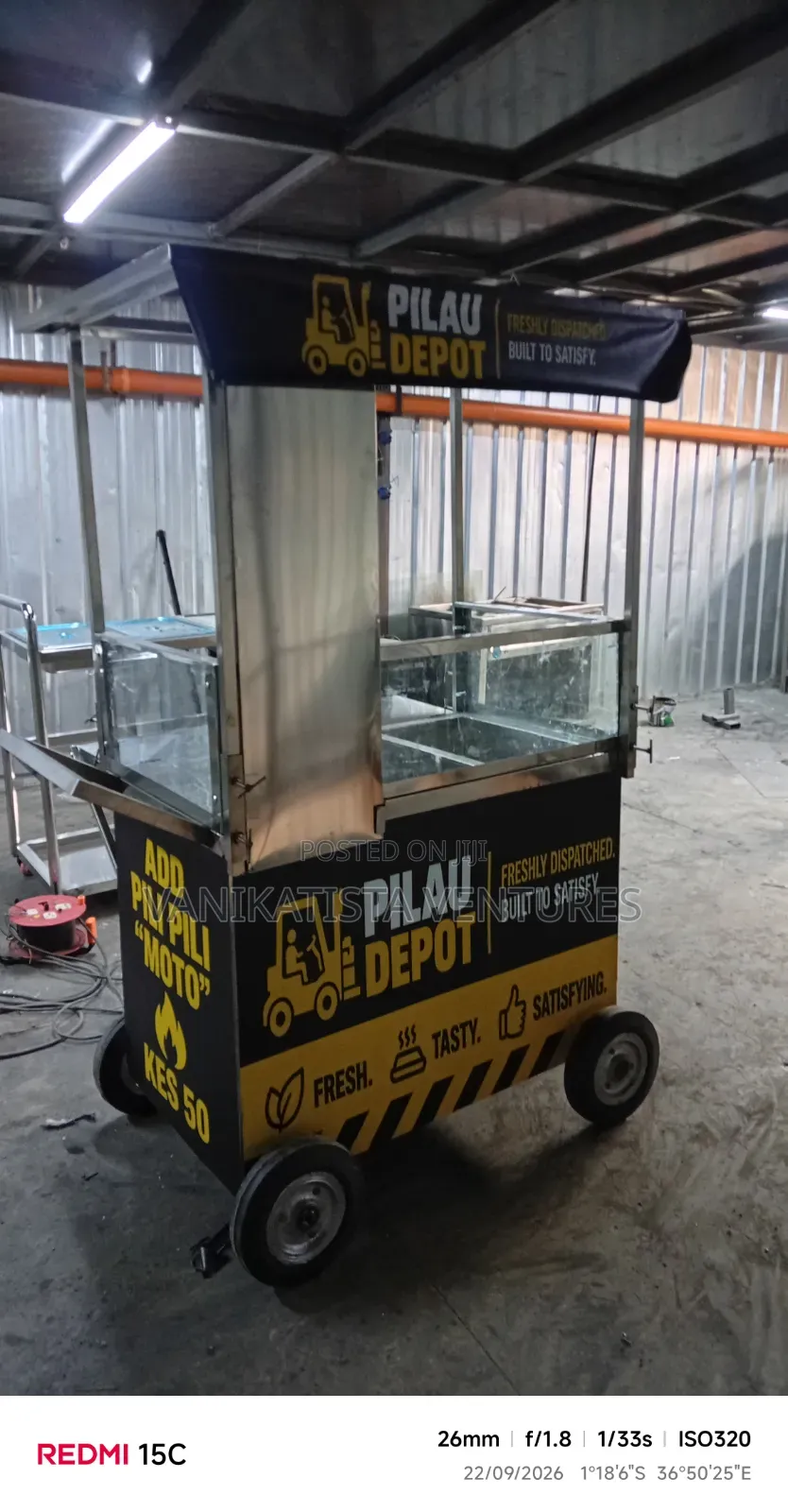 Food Cart With Gas Food Warmer Display, Stainless Material