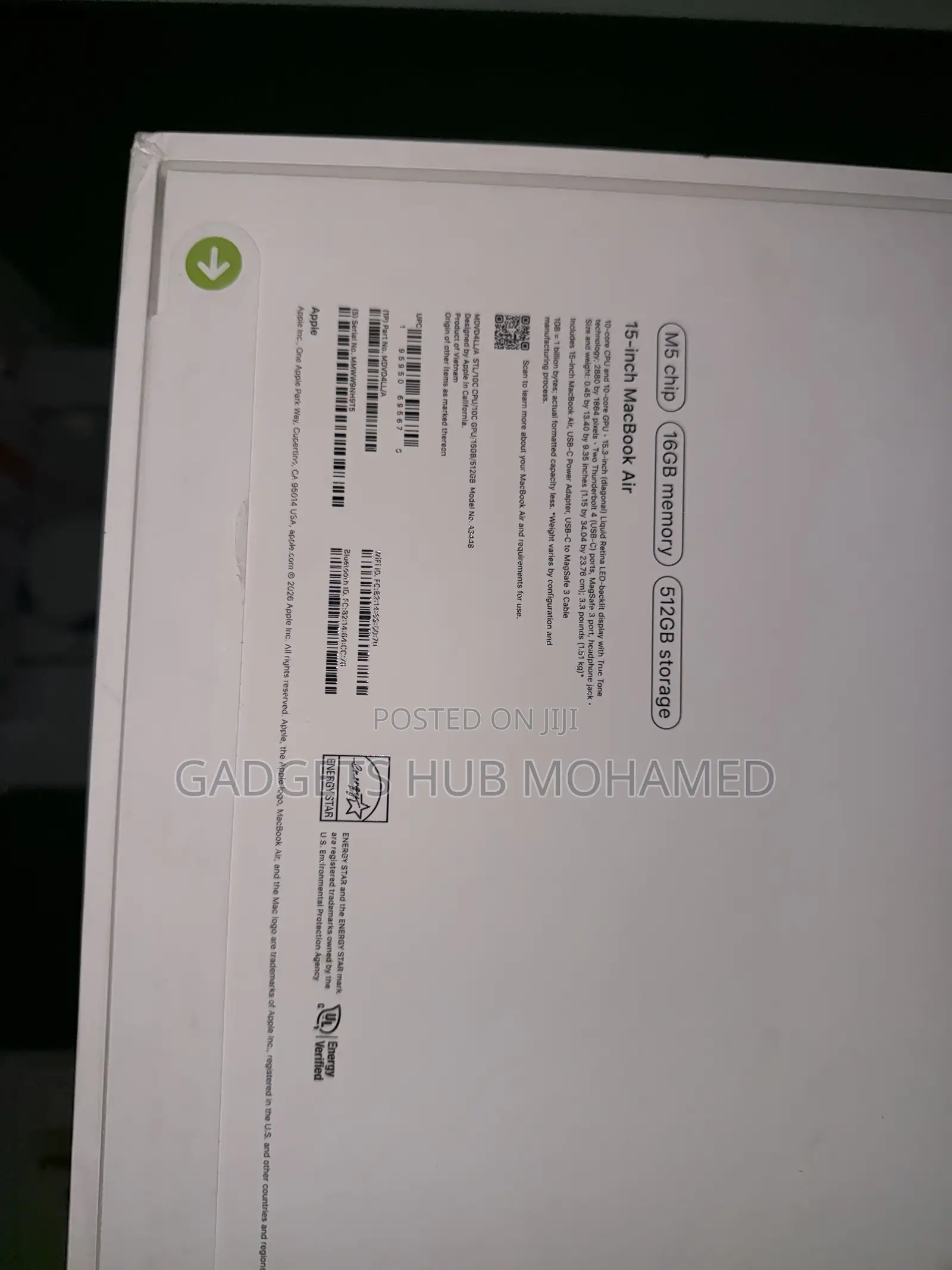 New Laptop Apple MacBook Air 16GB Apple M5 SSD 512GB