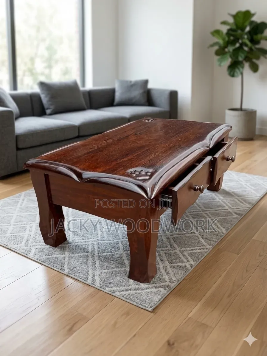 Premium Solid Mahogany Coffee Table With Dual Storage Drawers
