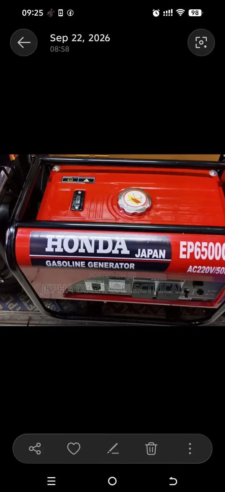 Honda New Generator Machine,6.5kva Recoil Start