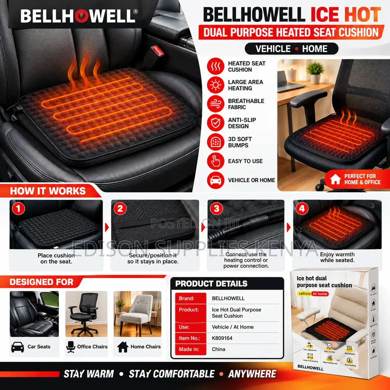 Heater Seat Chair Warmer Dual Cold Cooling Dual Purpose Seat Cushion