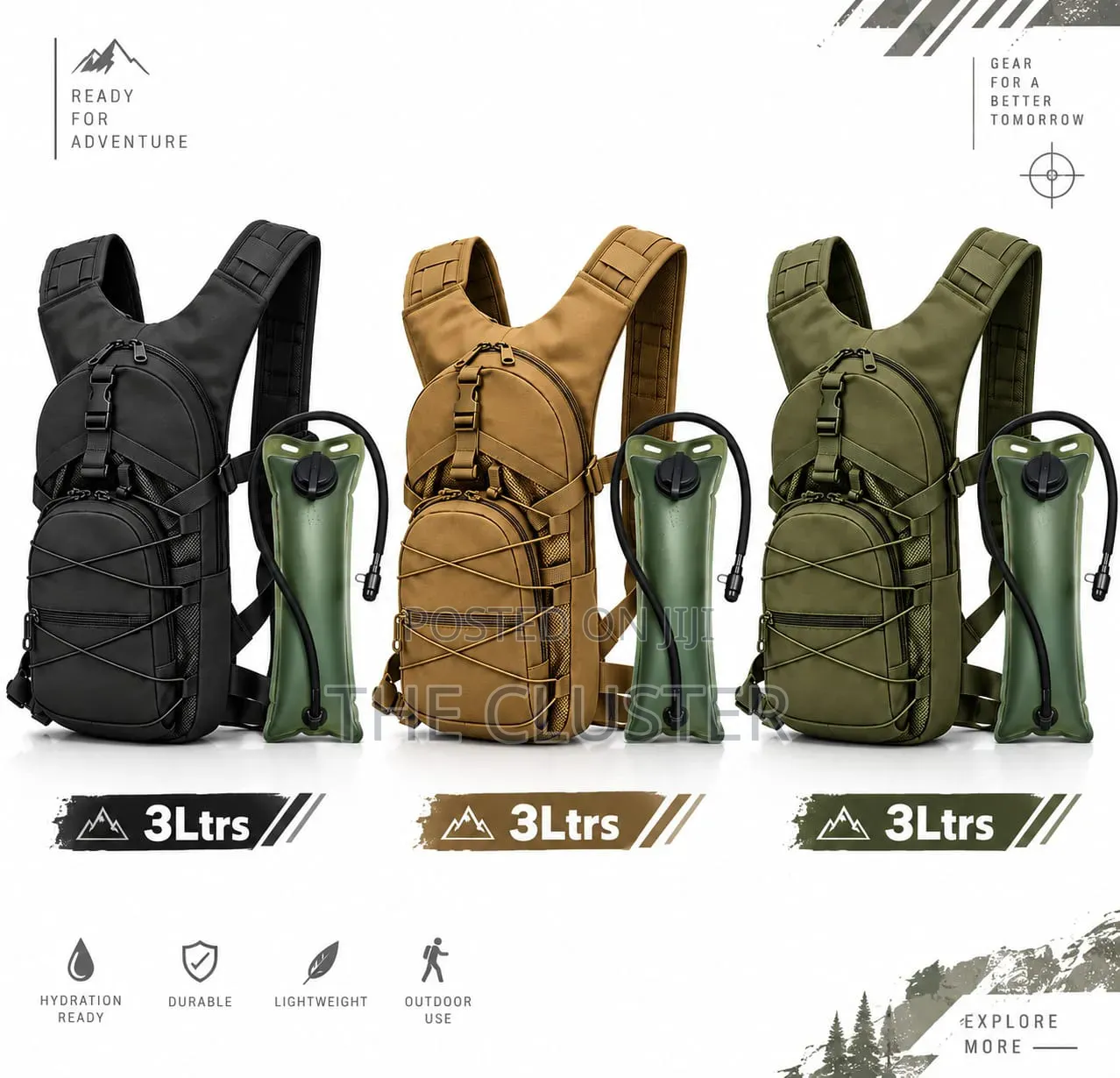 3L Tactical Hydration Backpack Lightweight Hiking Outdoor Water Bag