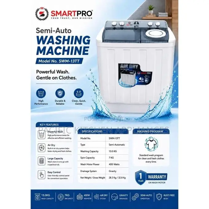 13kgs Smartpro Twin Tub Washing Machine