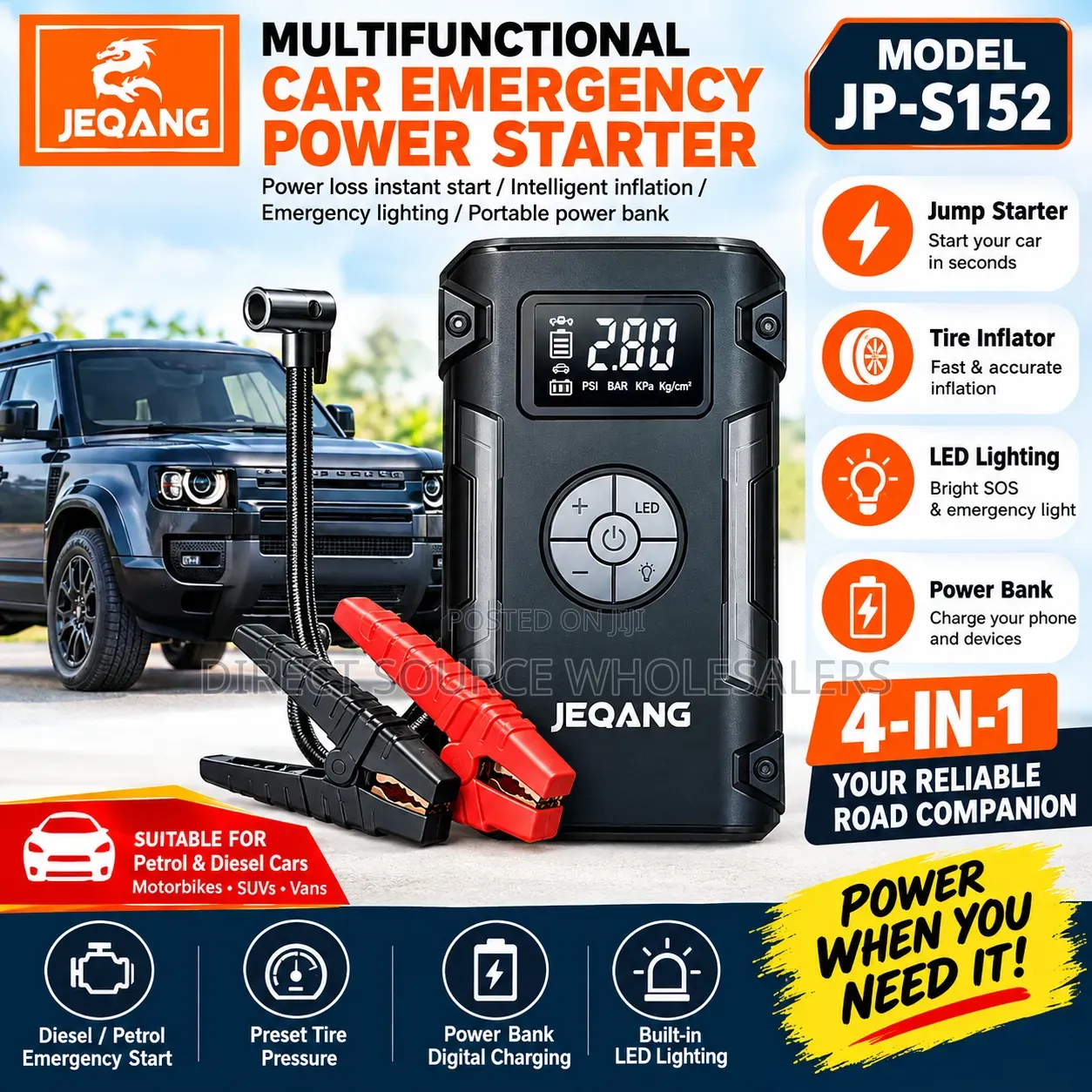 Car Jump Starter Tyre Inflator 4-in-1 JP-S152