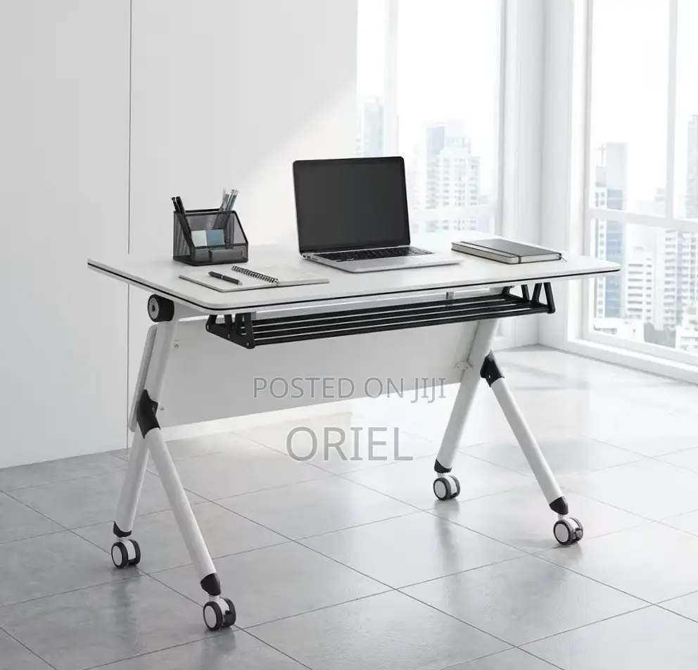 Office Table : White Pedestal Base 120CM Foldable Mobile Table