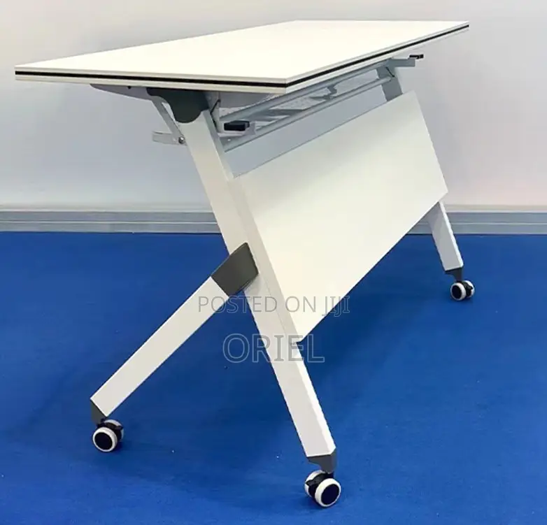Office Table : White Pedestal Base 120CM Foldable Mobile Table