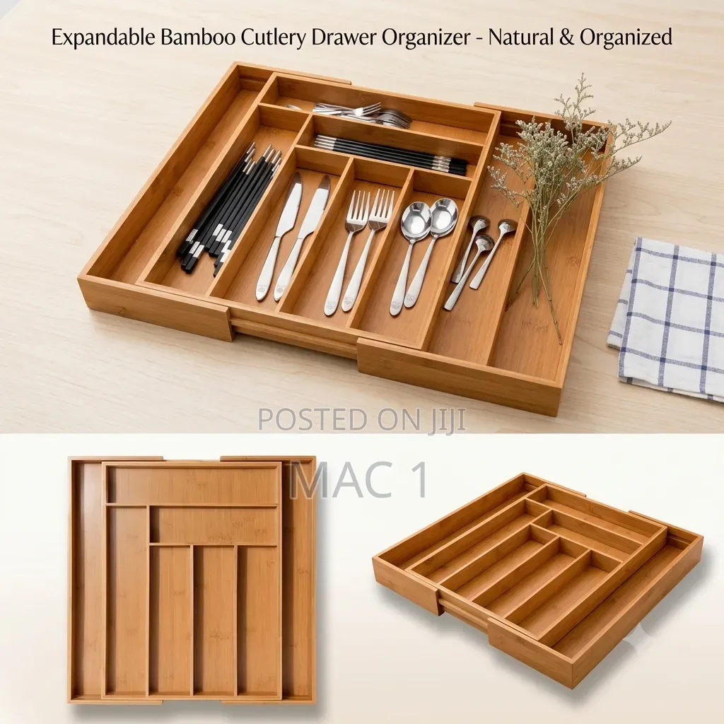 Expandable Bamboo Cutlery & Utensil Organizer - Up to 7 Compartments