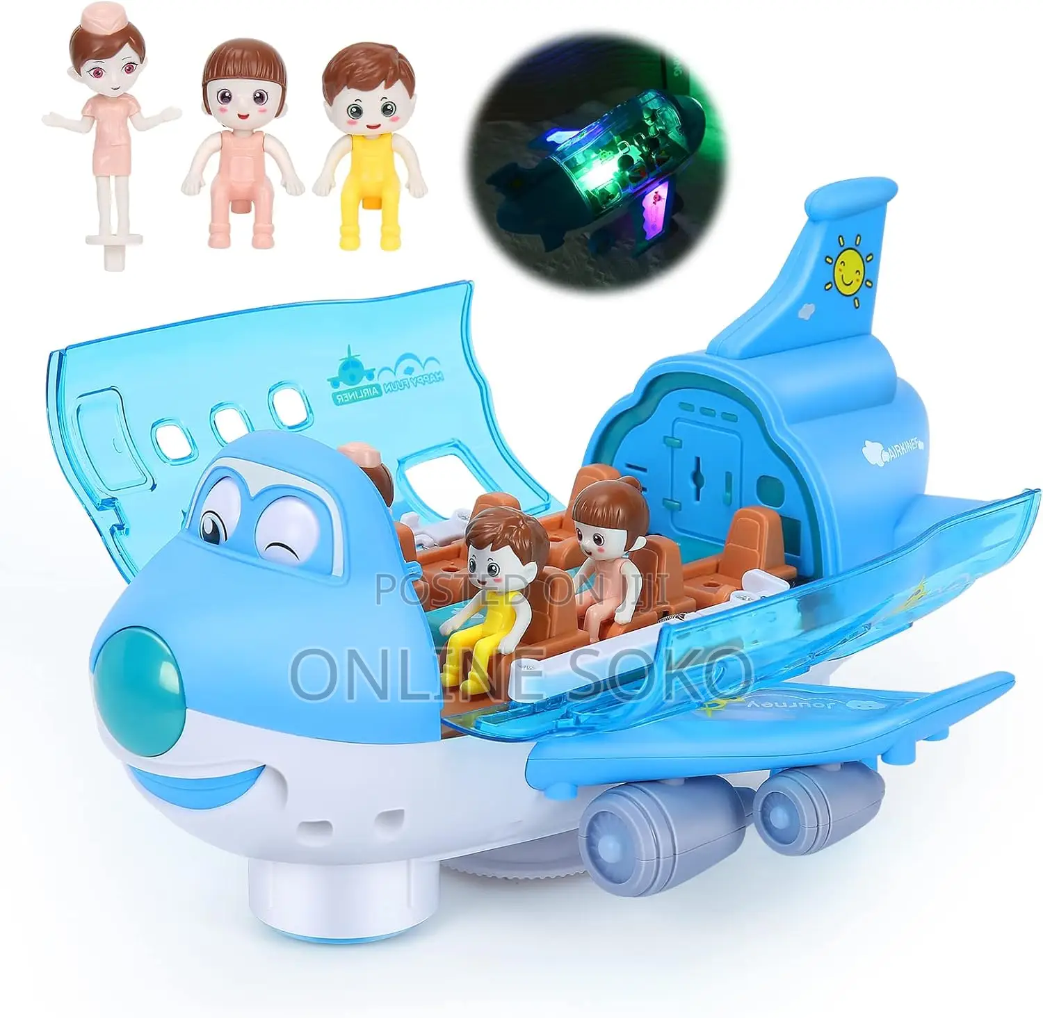 360° Automatic Kids Bump N Go Airplane Toy–Light-Up Universal Airliner