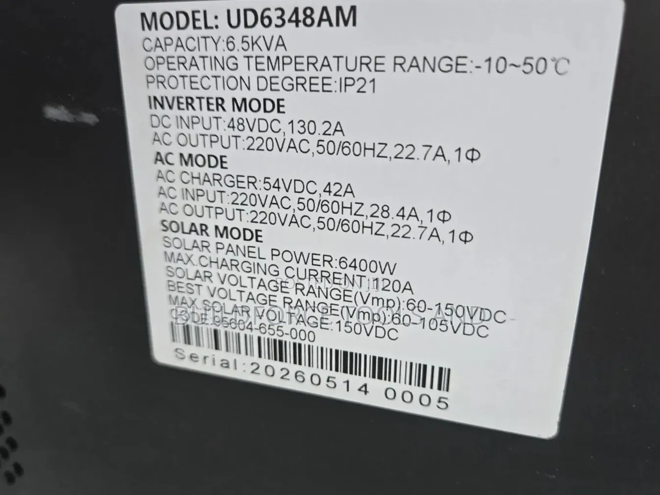 Solar Nyumbani UD6348AM 6.5KVA 48V Low Frequency Hybrid Inverter