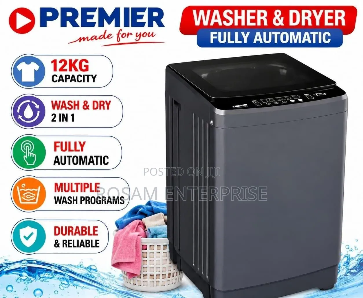 Premier 12kg Washer and Dryer Fully Automatic Washing Machine