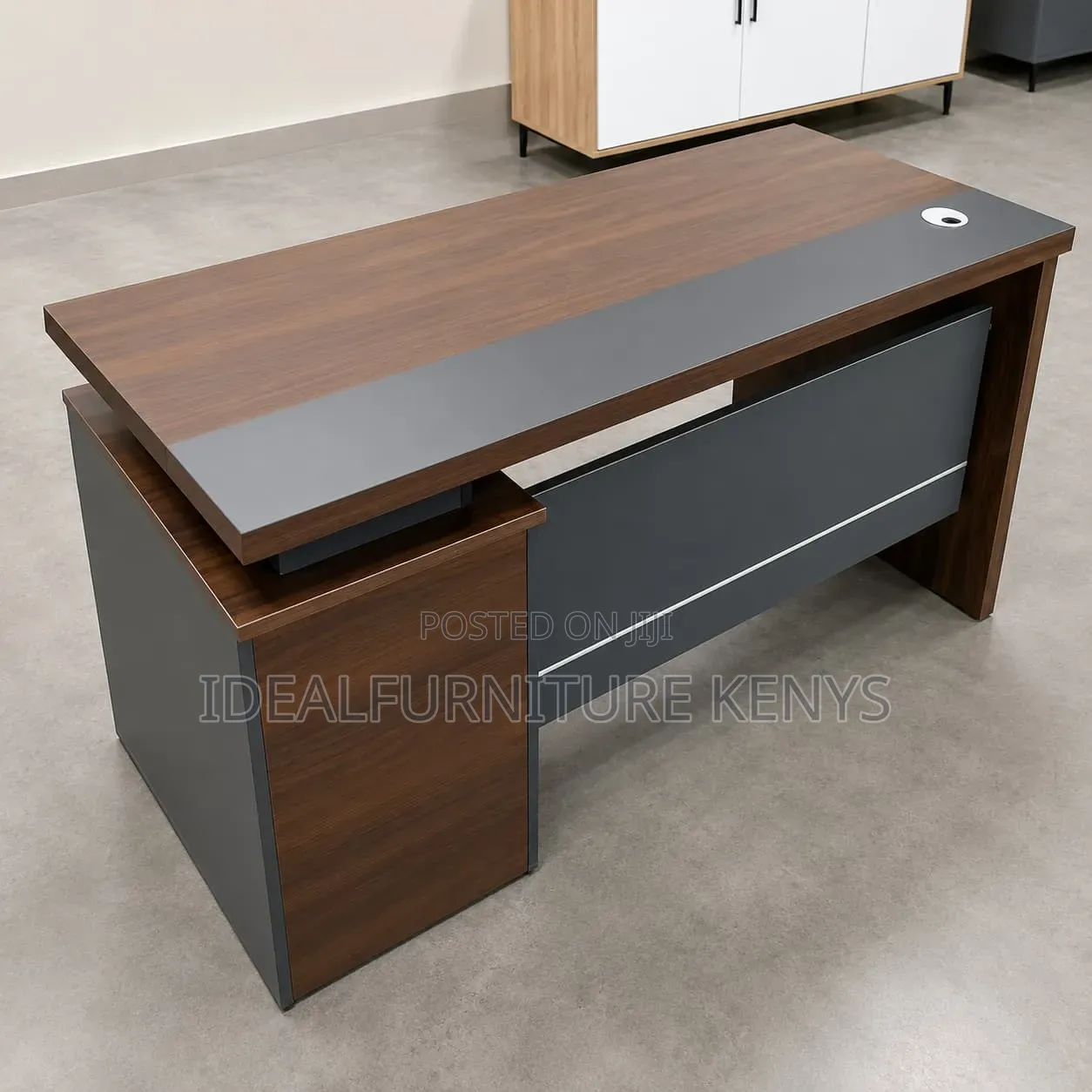 Executive Office Table 1.4m With Side Cabinet - Walnut Grey