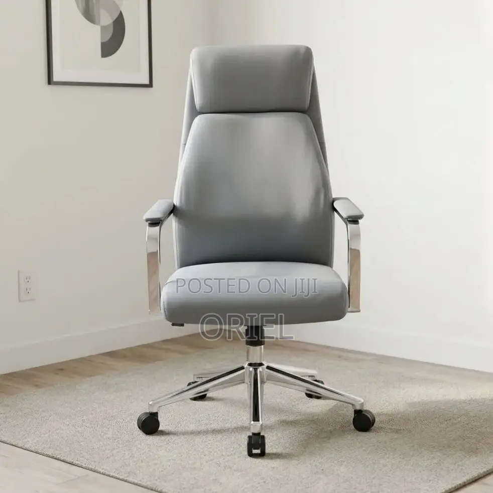 Executive Office Chair : Gray Leather High Back Managerial Chair