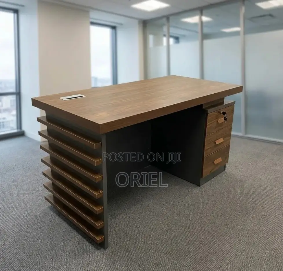 Office Desk : 1400MM Executive Brown Table With Drawers