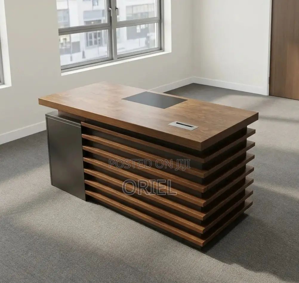 Office Desk : 1400MM Executive Brown Table With Drawers