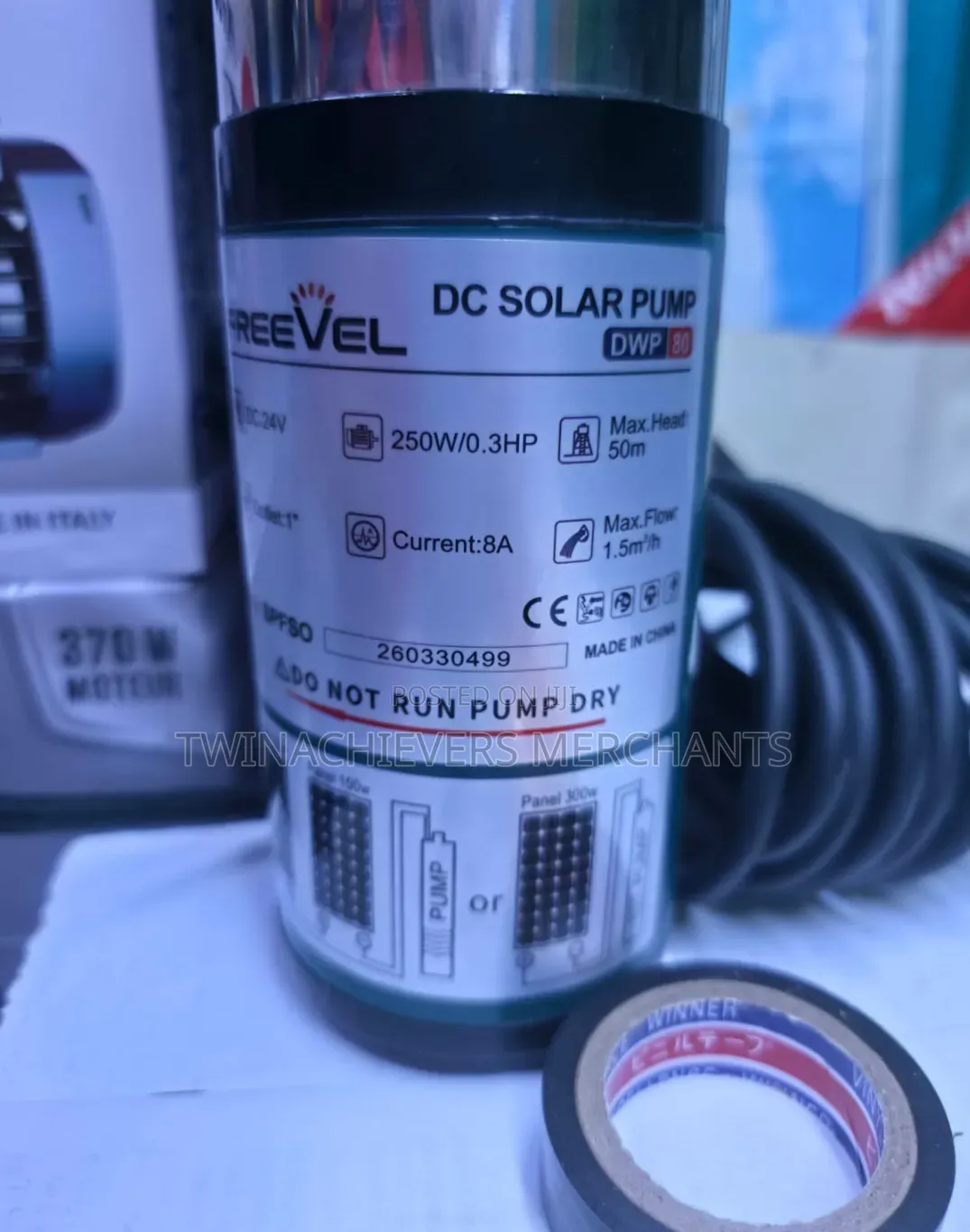 DC Solar Submersible Pump 24v 50mtrs