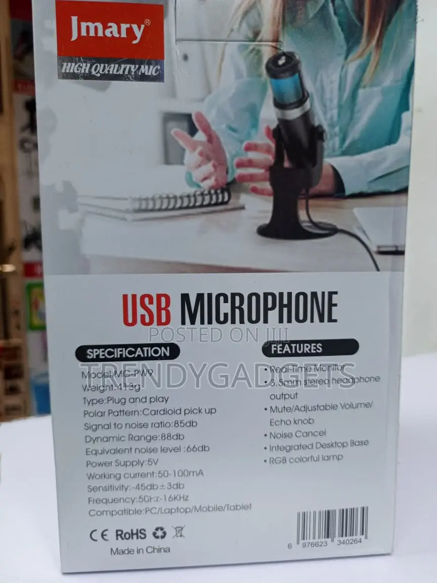 Jmary MC-PW9 RGB Condenser Microphone USB PC Recording Mic