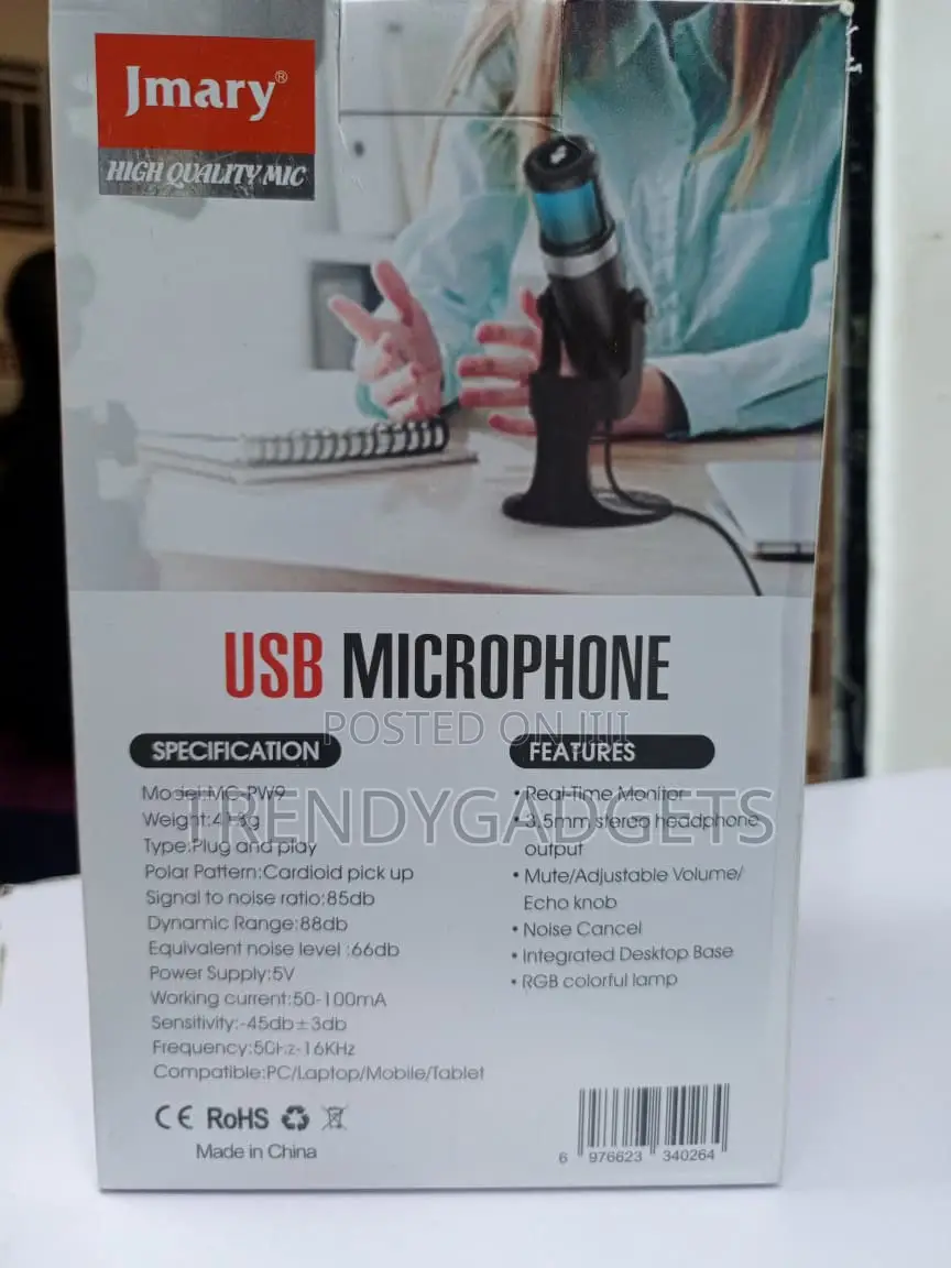 Jmary MC-PW9 USB RGB Microphone With Volume Echo Mute Control