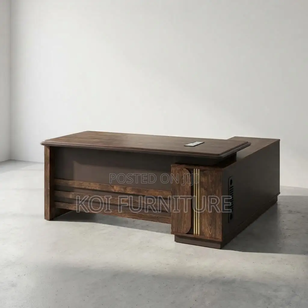 Office Desk; 1.6 Meters Executive Modern Brown Desks in L Extension