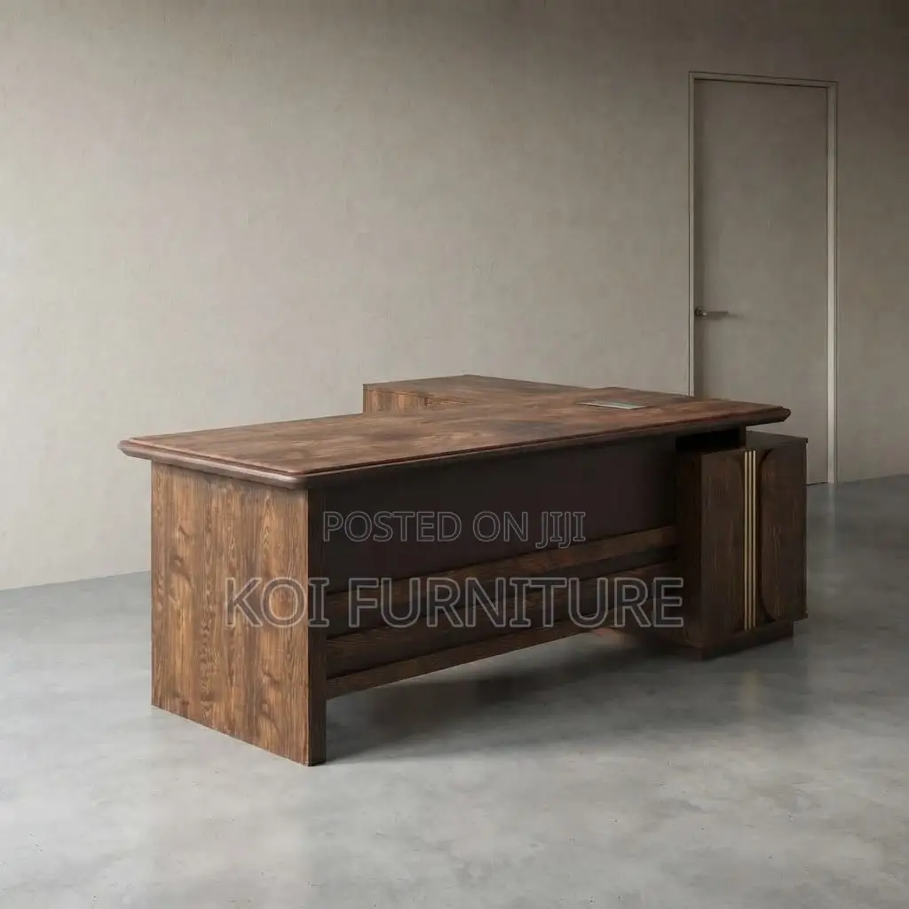 Office Desk; 1.6 Meters Executive Modern Brown Desks in L Extension