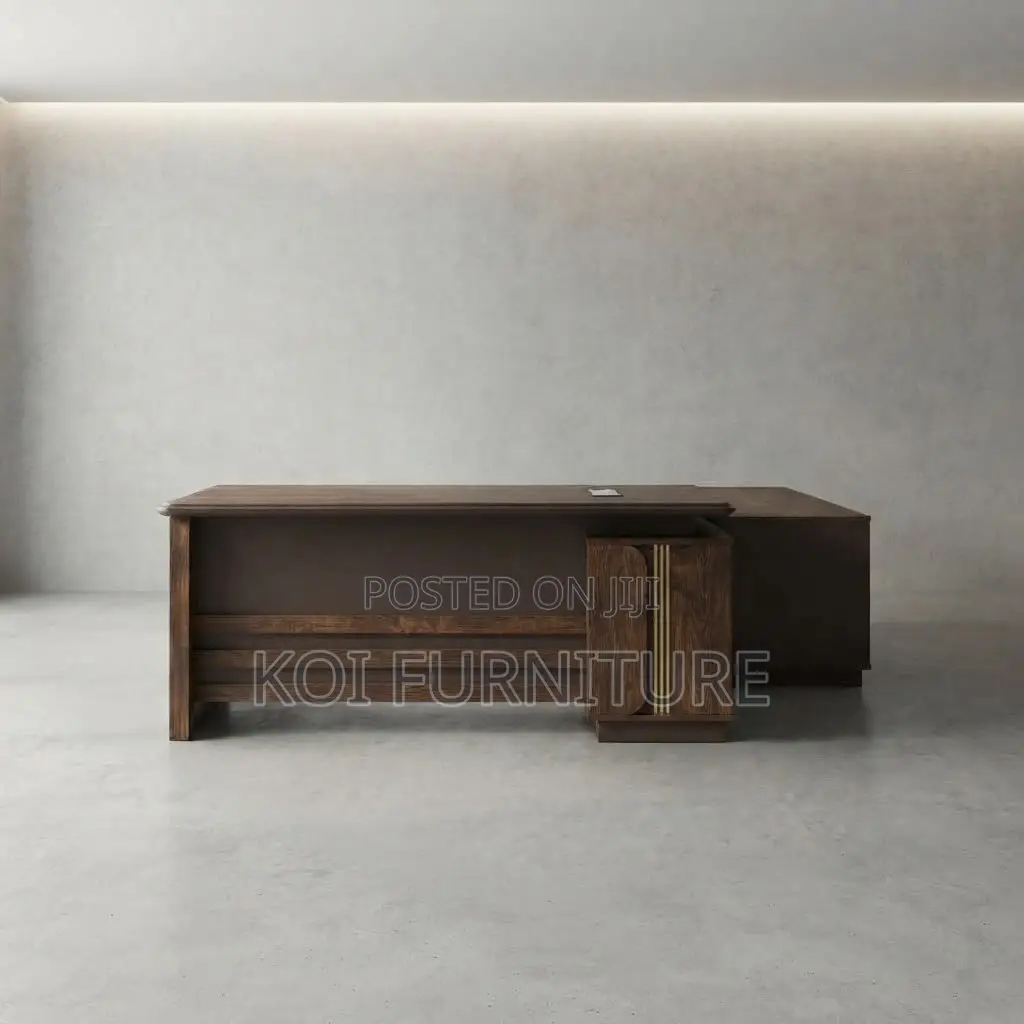 Office Desk; 1.6 Meters Executive Modern Brown Desks in L Extension