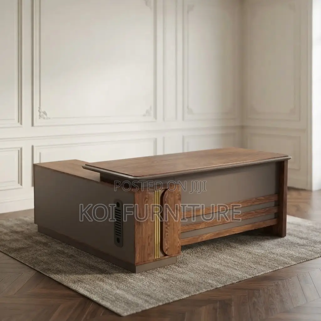 Office Desk; 1.6 Meters Executive Modern Brown Desks in L Extension