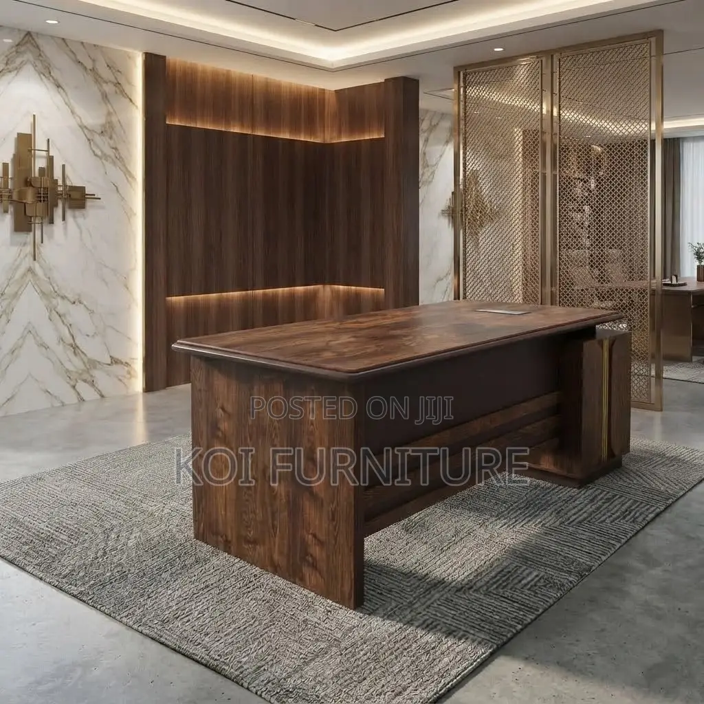 Office Desk; 1.6 Meters Executive Modern Brown Desks in L Extension