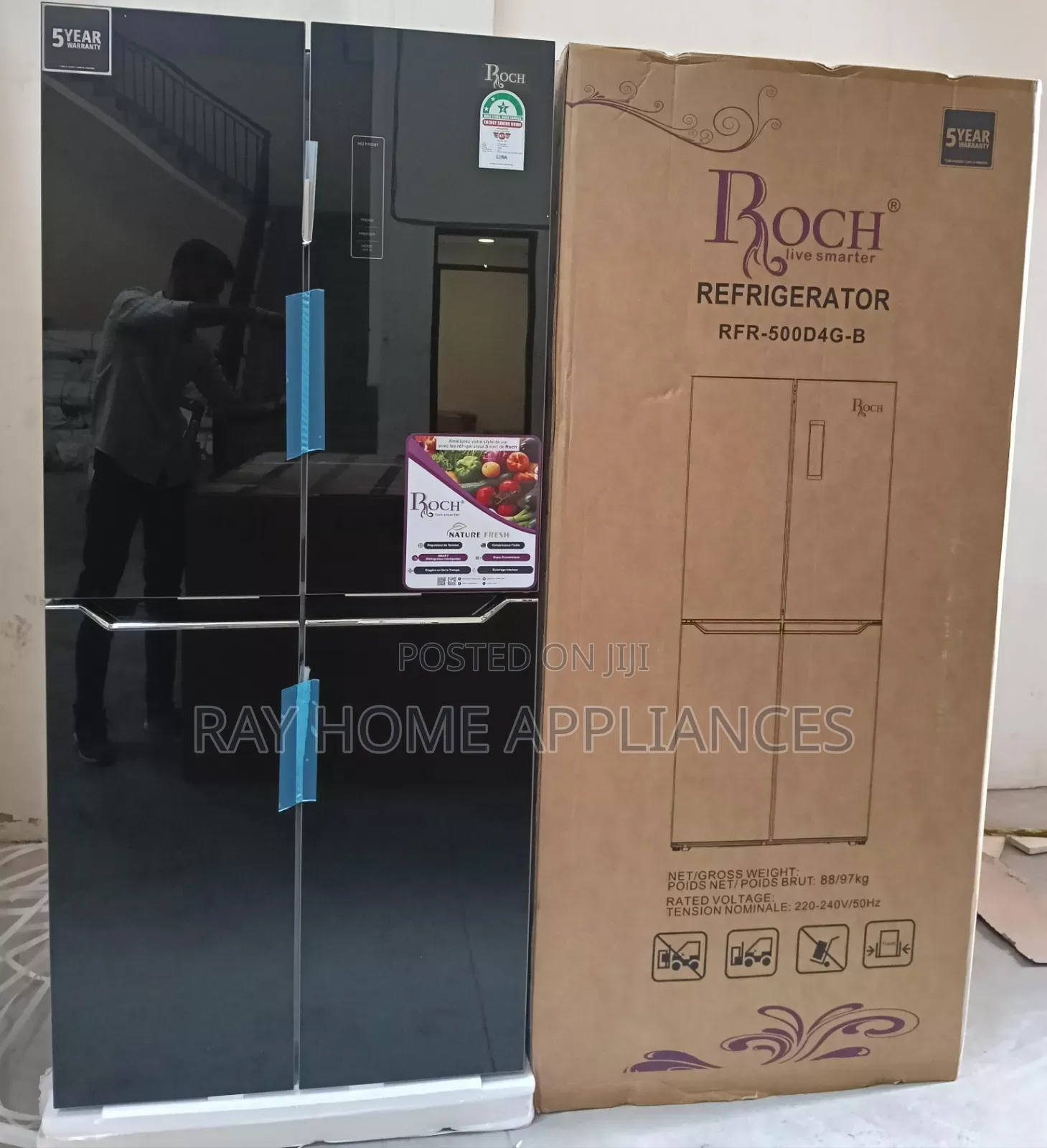 421 Litres GLASS FOUR DOOR Roch Refrigerator