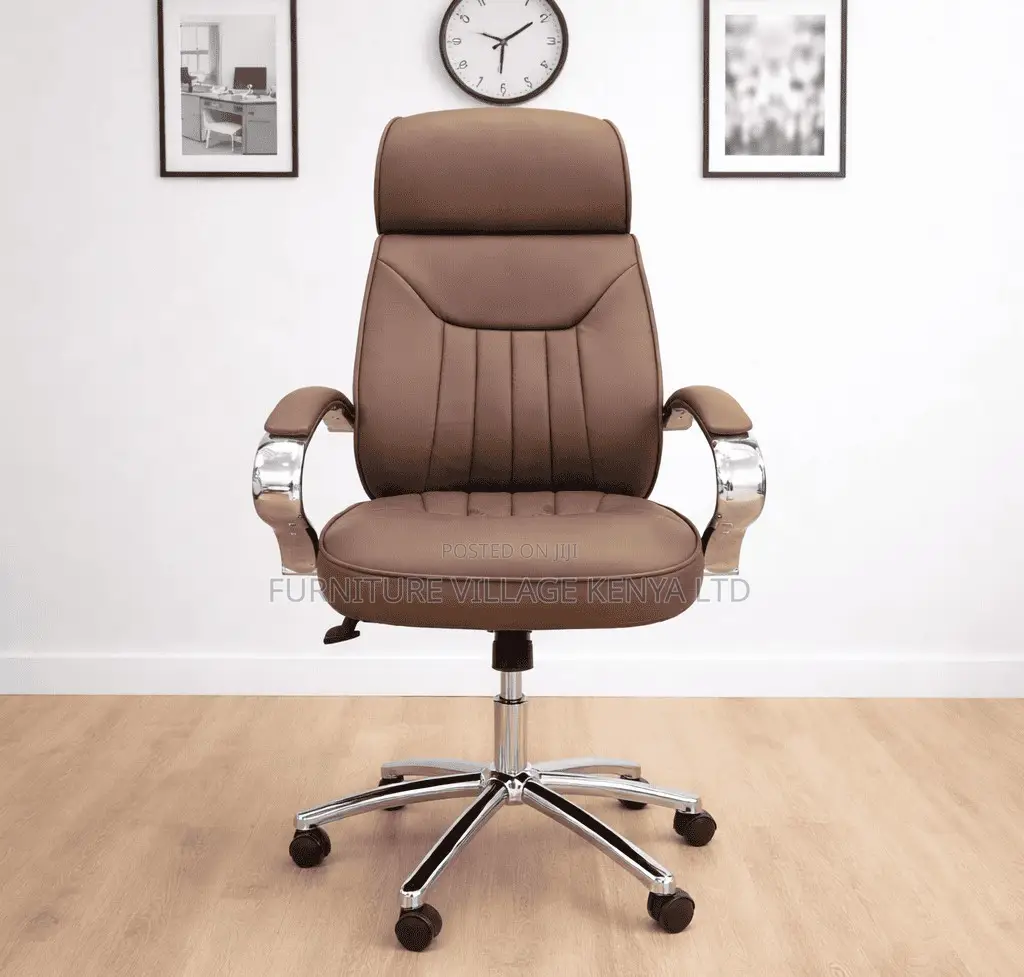 Office Chair; Brown Executive Leather Boss Office Work Chair