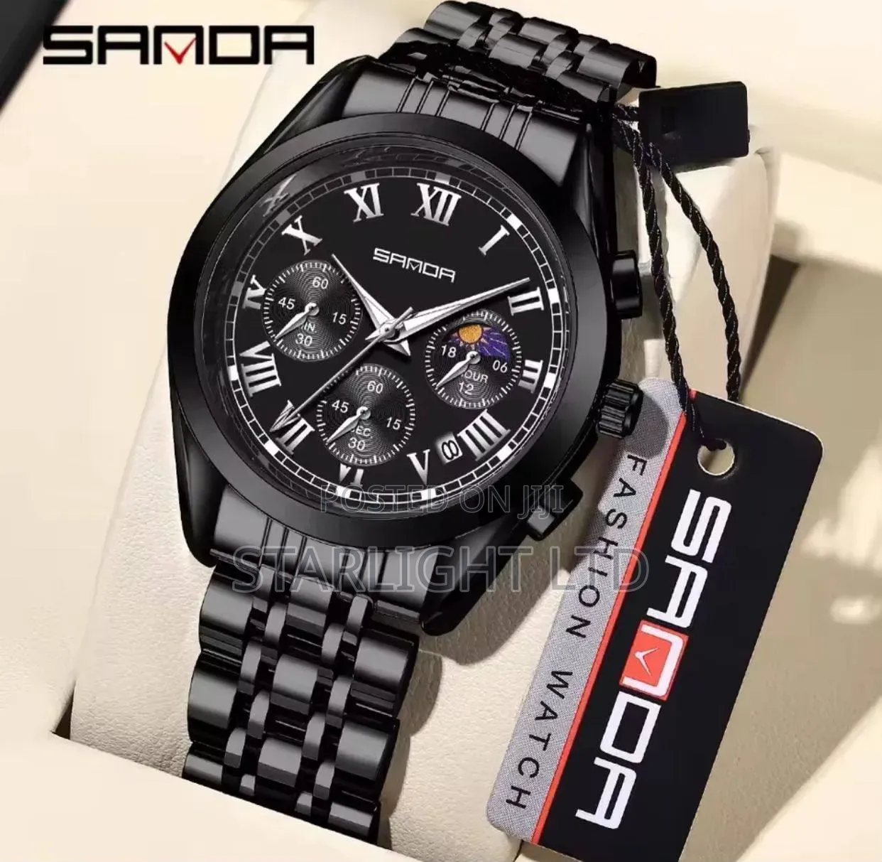 Sanda 1523 Men's Chronograph Watch - Luxury Roman Numeral Black Dial