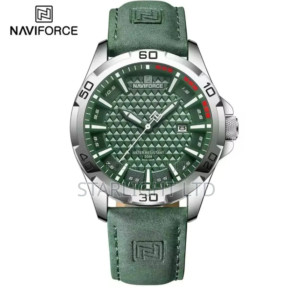 Textured Grid Dial With Auto Date Premium Leather Strap