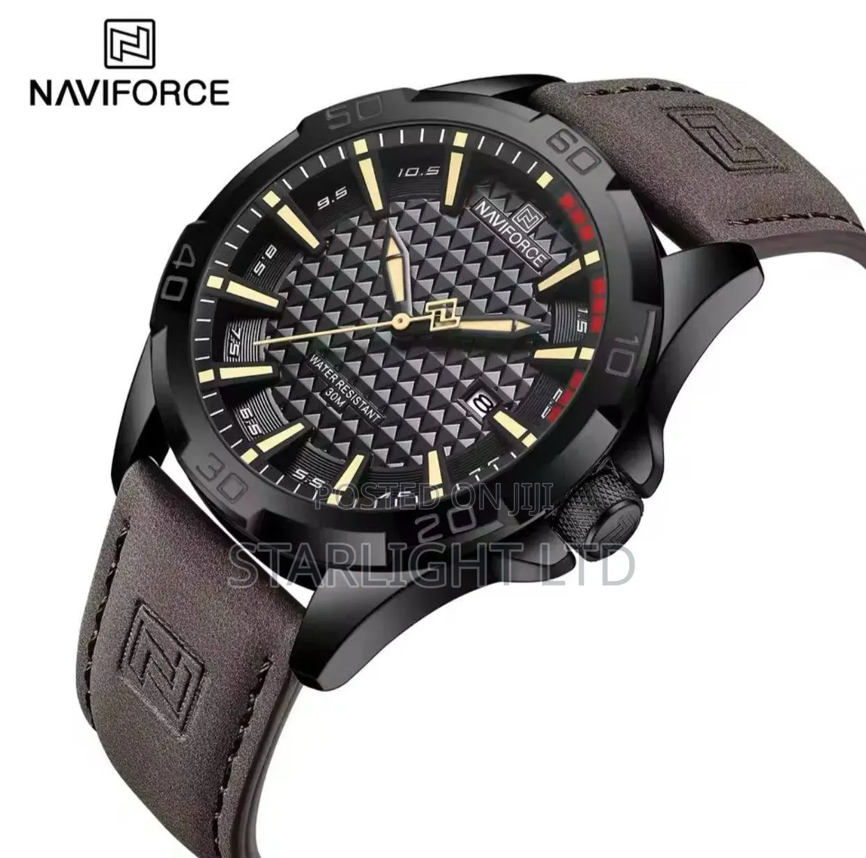NAVIFORCE Matte Black Genuine Leather Quartz Wristwatch