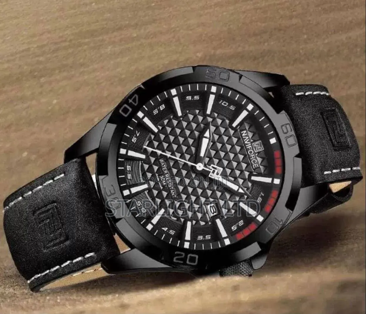 Comfort Fit Stitched Leather Strap With Calendar Window