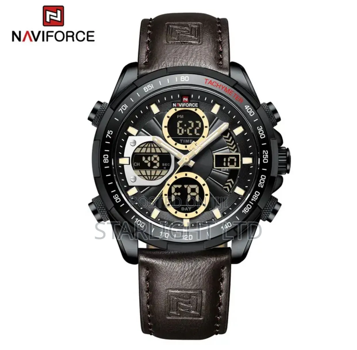 Stopwatch Functions With Stitched Leather Band