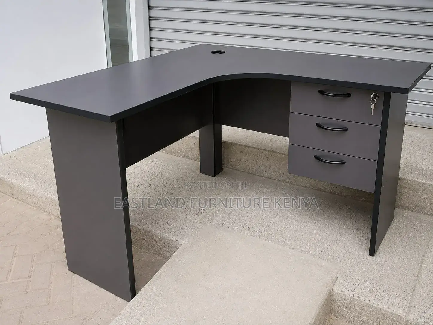 Grey-Black L-Shaped Office Desk