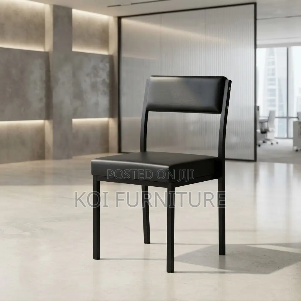 Office Chairs; Catalina Armless Black Leather Staff Chair
