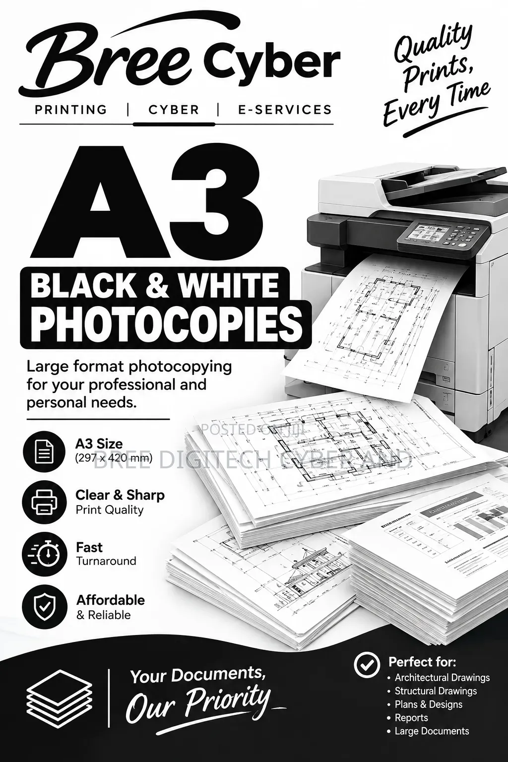 A3 Black and White Photocopies