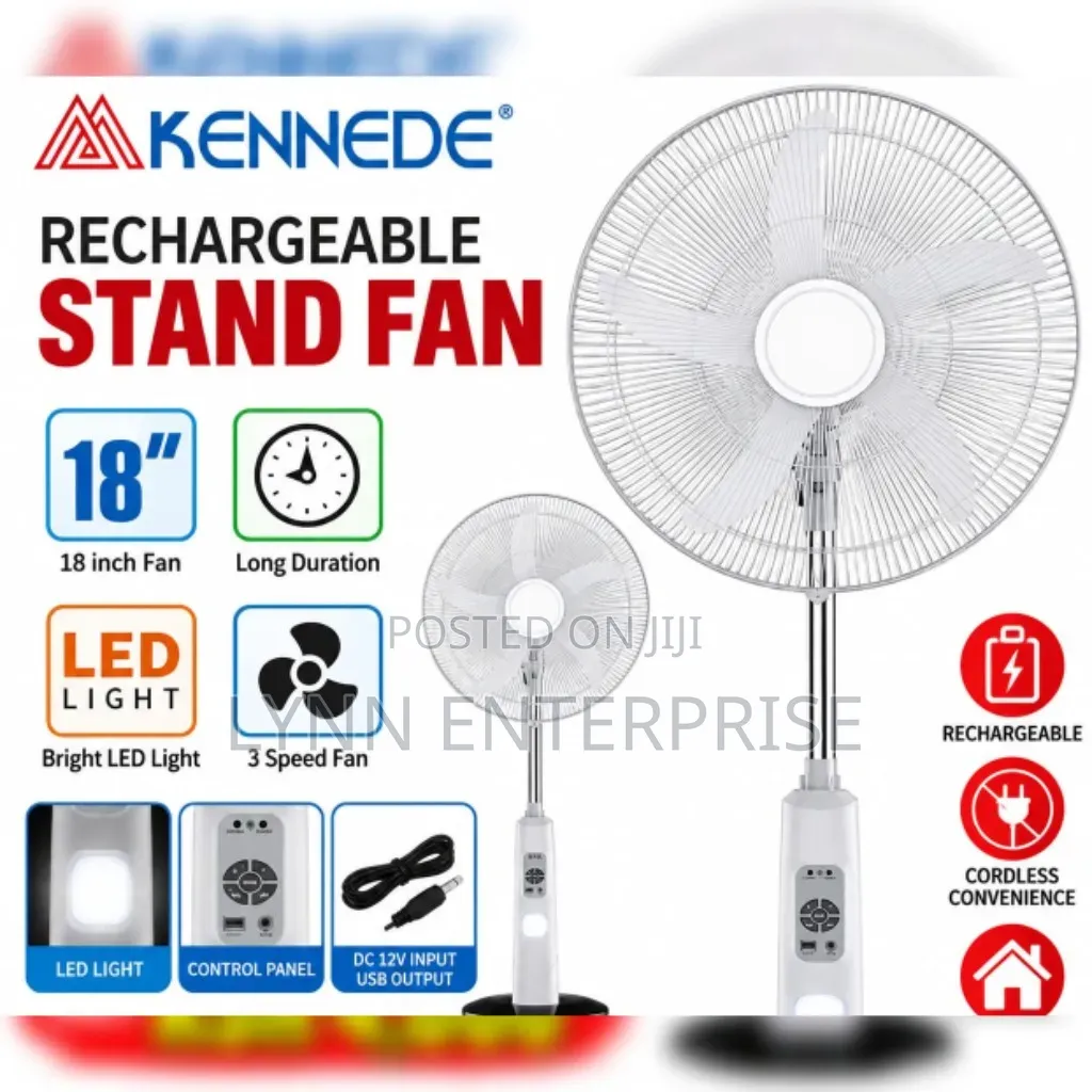 Kennede Rechargeable Standing Fan 18 Inches Led