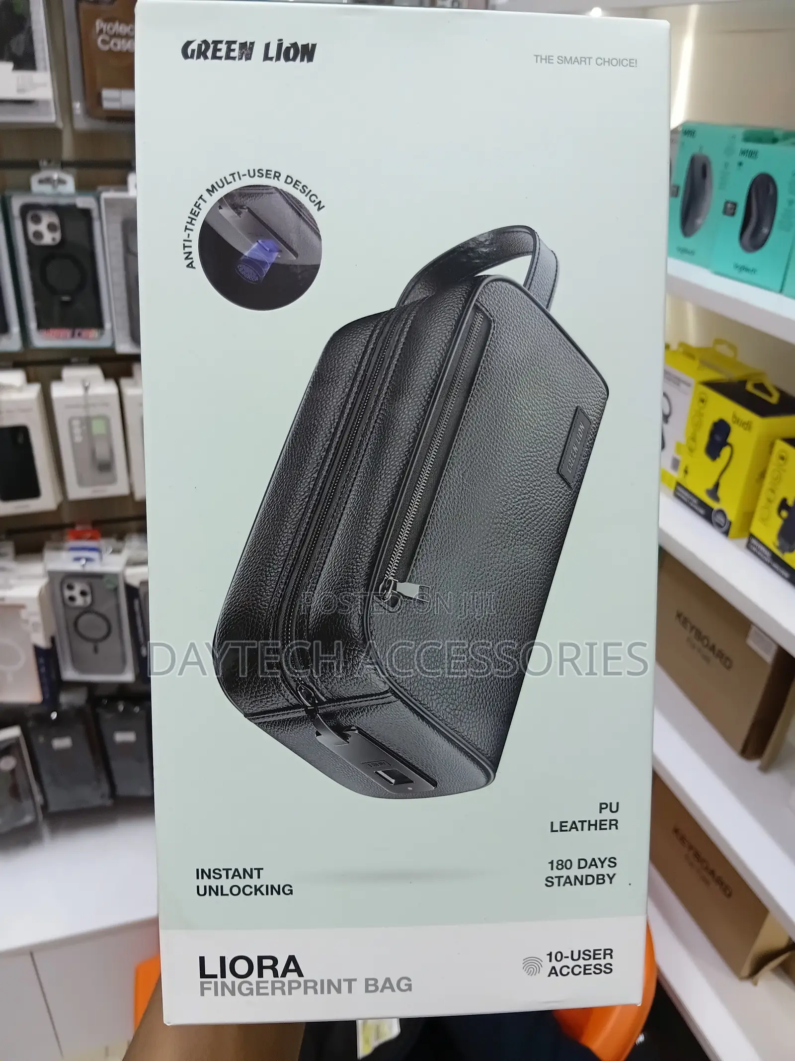 The Green Lion Liora Fingerprint Pouch Bag Black PU Leather.