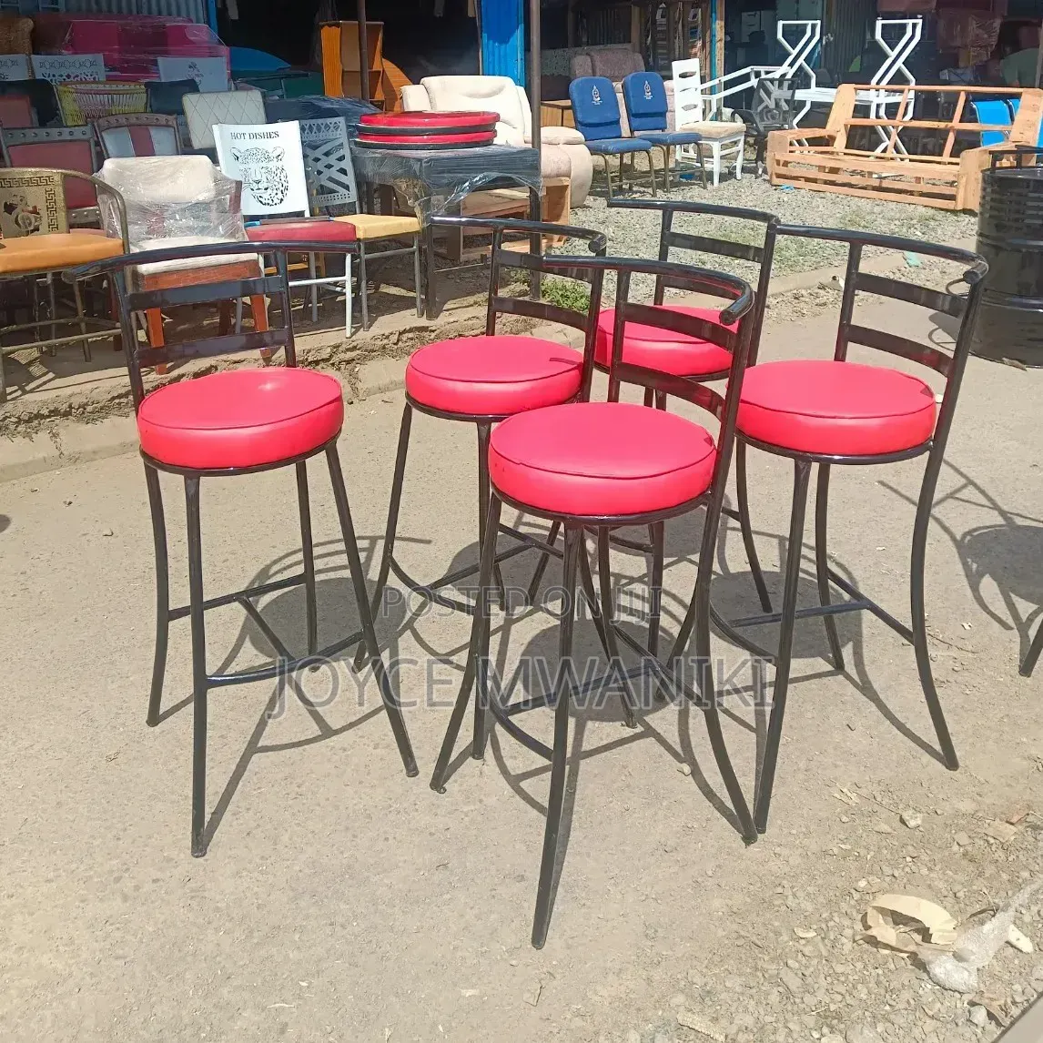 Round Red High Bar Stool With Backrest