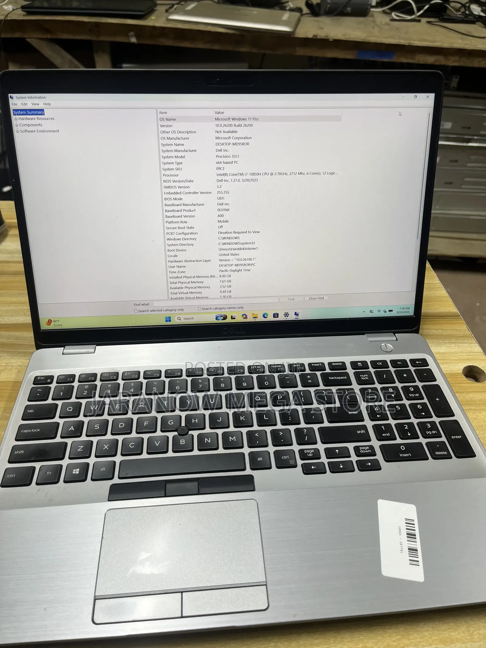 Laptop Dell Precision 3551 8GB Intel Core i7 SSD 256GB